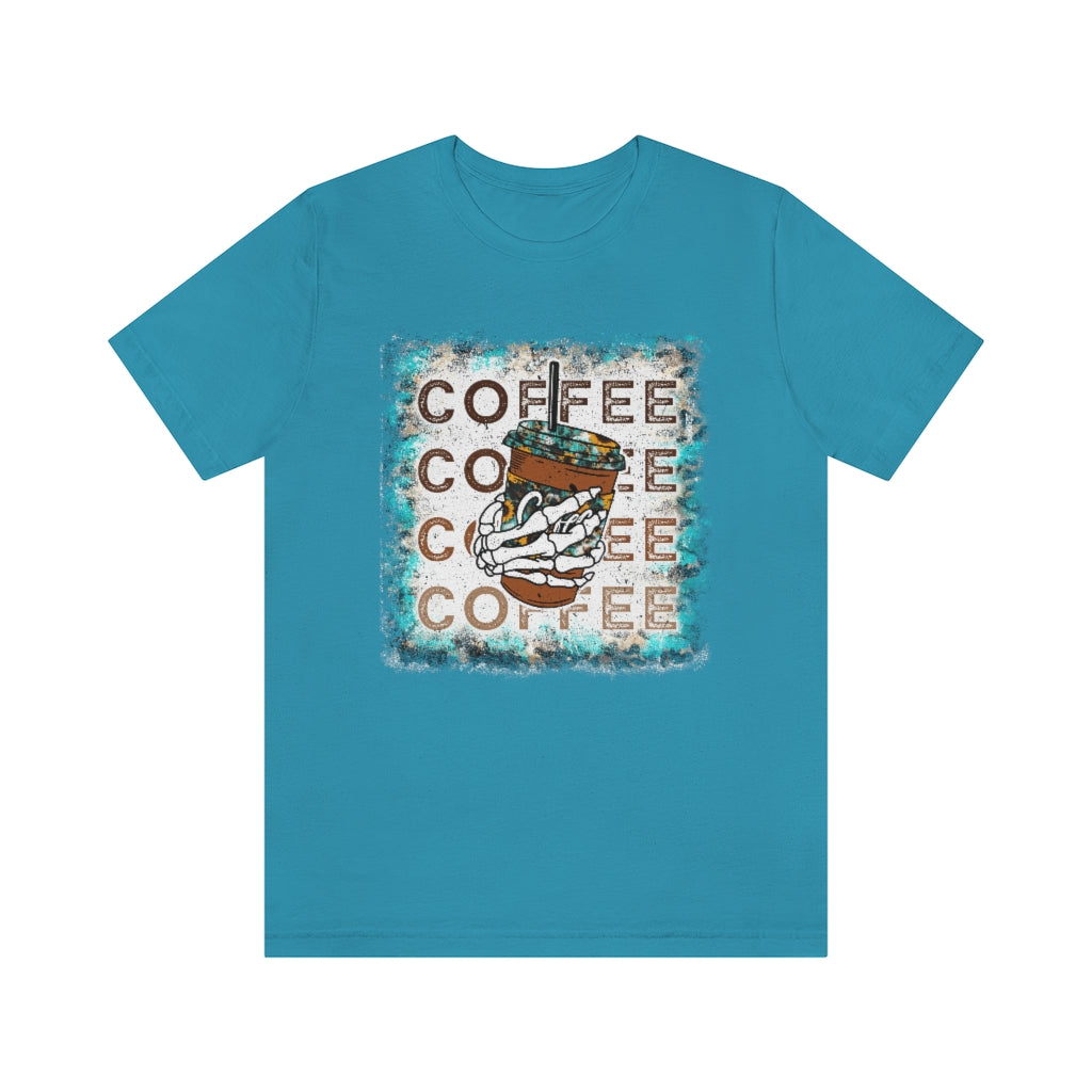 Iced Coffee Skeleton Vintage Bleached Effect T-shirt,