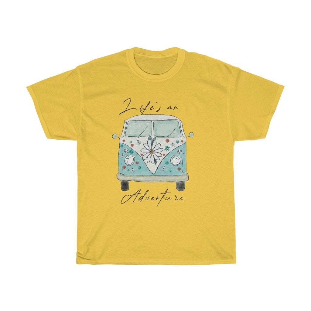 Life's an Adventure Retro VW Bus Heavy Cotton T-Shirt