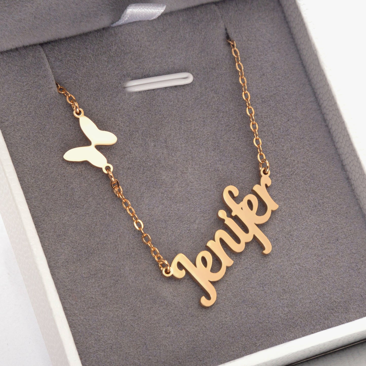 Dainty Butterfly Necklace with Custom Name
