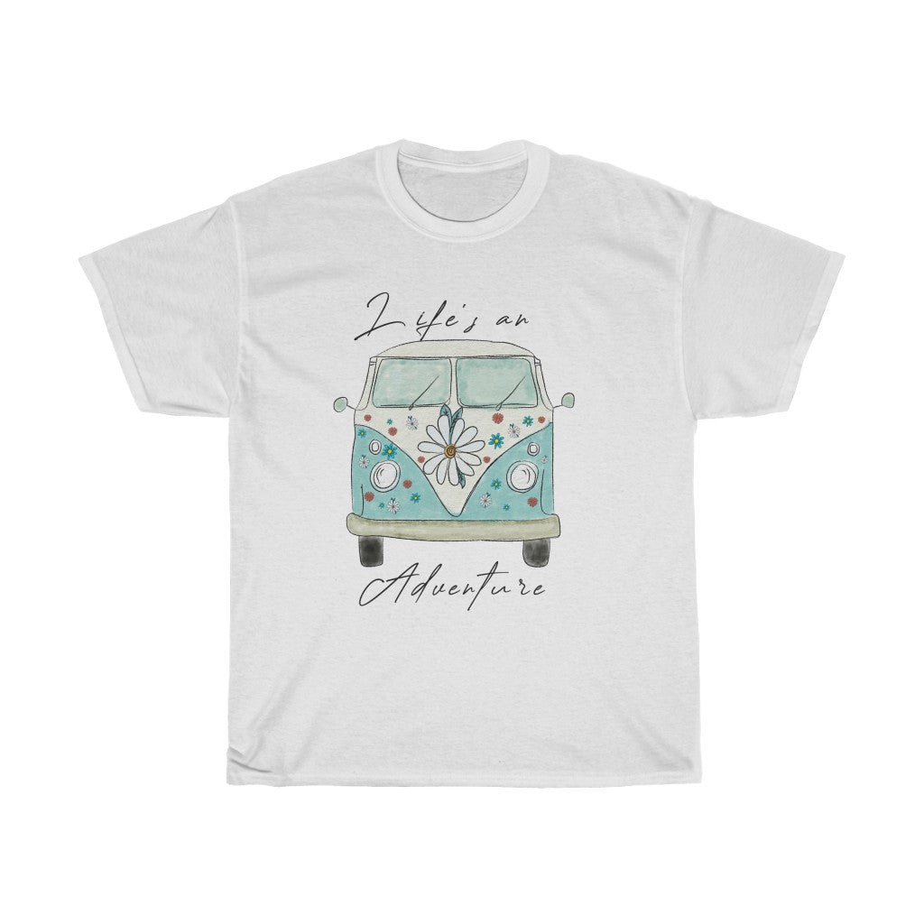 Life's an Adventure  Retro VW Bus Heavy Cotton T-Shirt