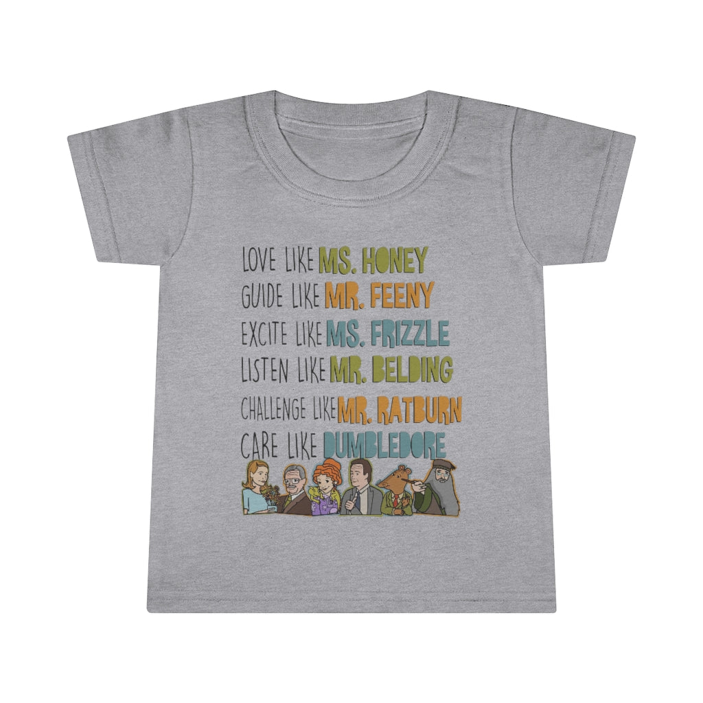 Love Guide Excite Listen Challenge Care like teachers Toddler tee