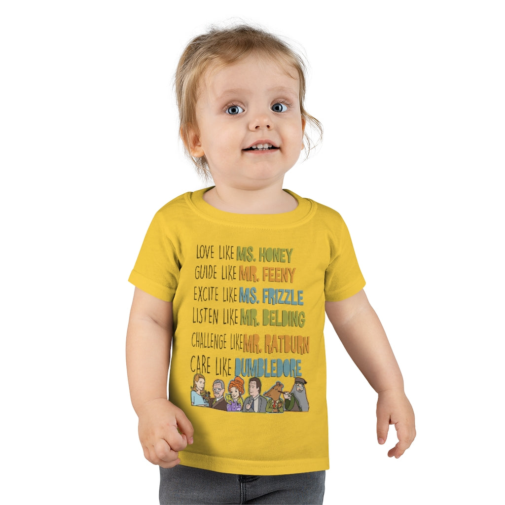 Love Guide Excite Listen Challenge Care like teachers Toddler tee