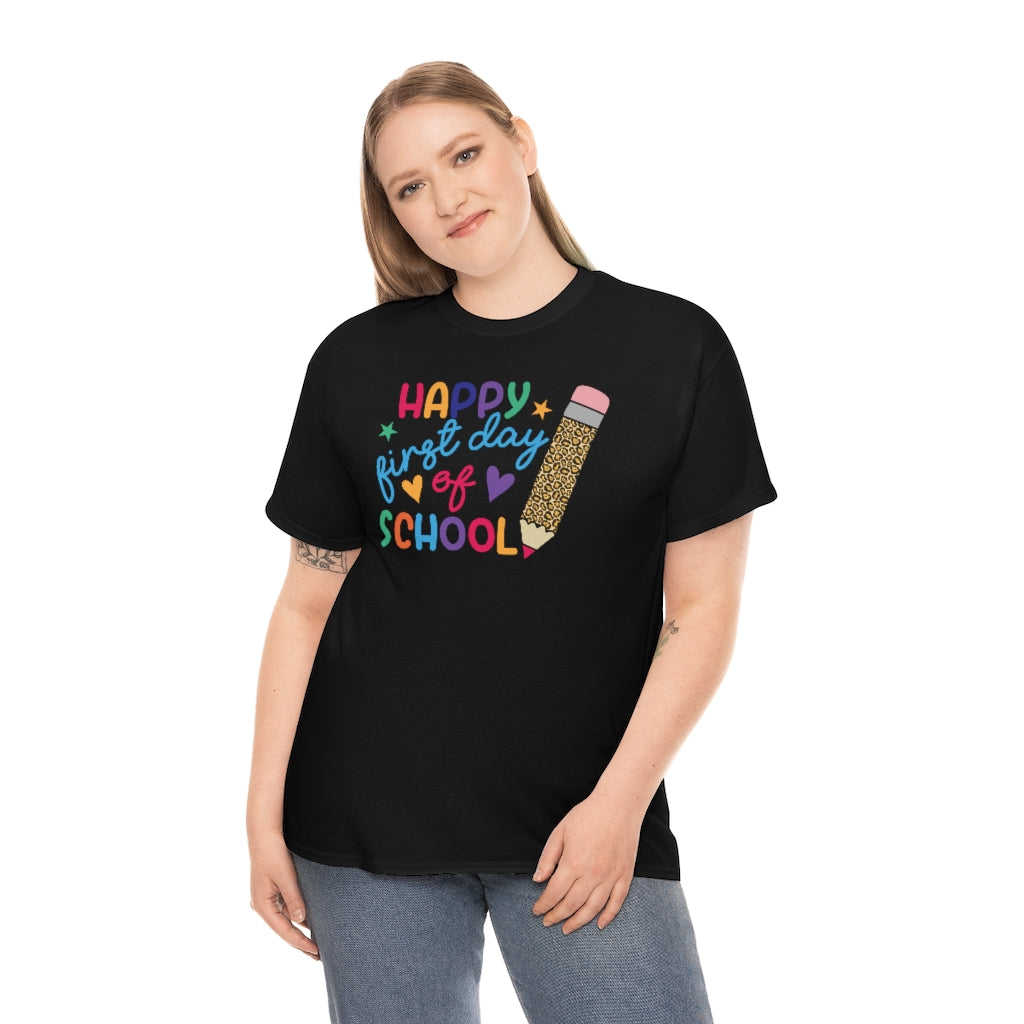 Happy First Day of School Leopard Pencil Adult Tee