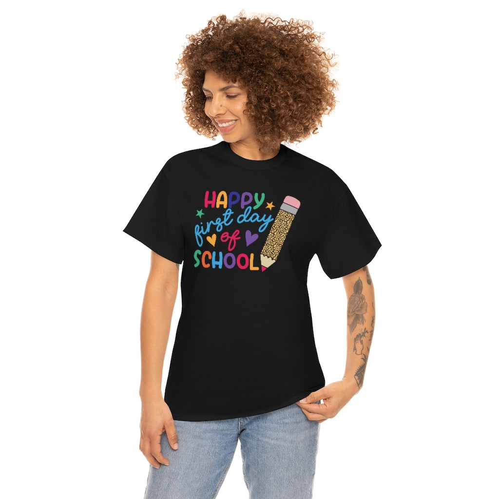 Happy First Day of School Leopard Pencil Adult Tee