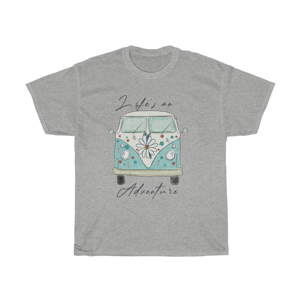 Life's an Adventure  Retro VW Bus Heavy Cotton T-Shirt