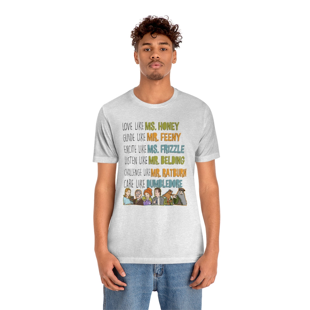 Love Guide Excite Listen Challenge Care like teachers T-shirt