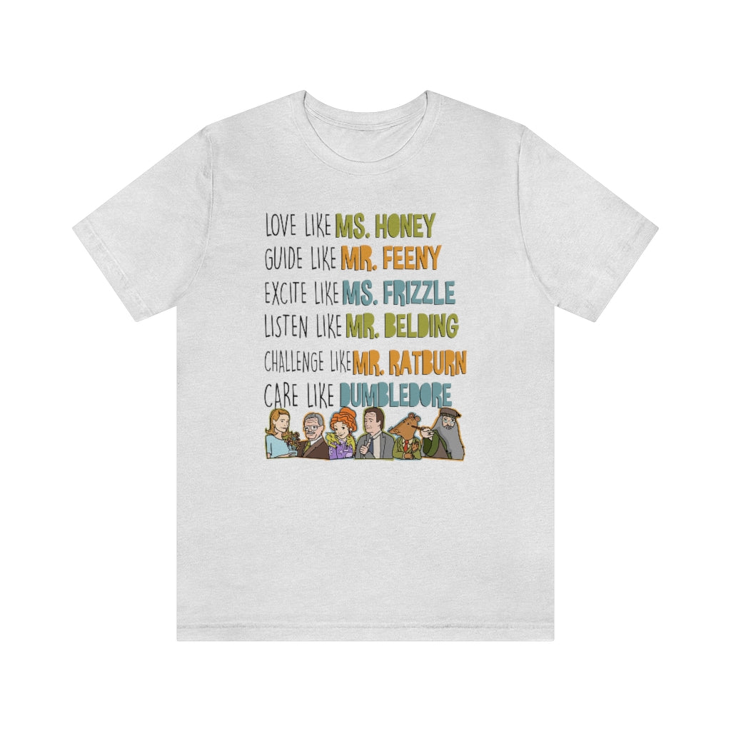 Love Guide Excite Listen Challenge Care like teachers T-shirt