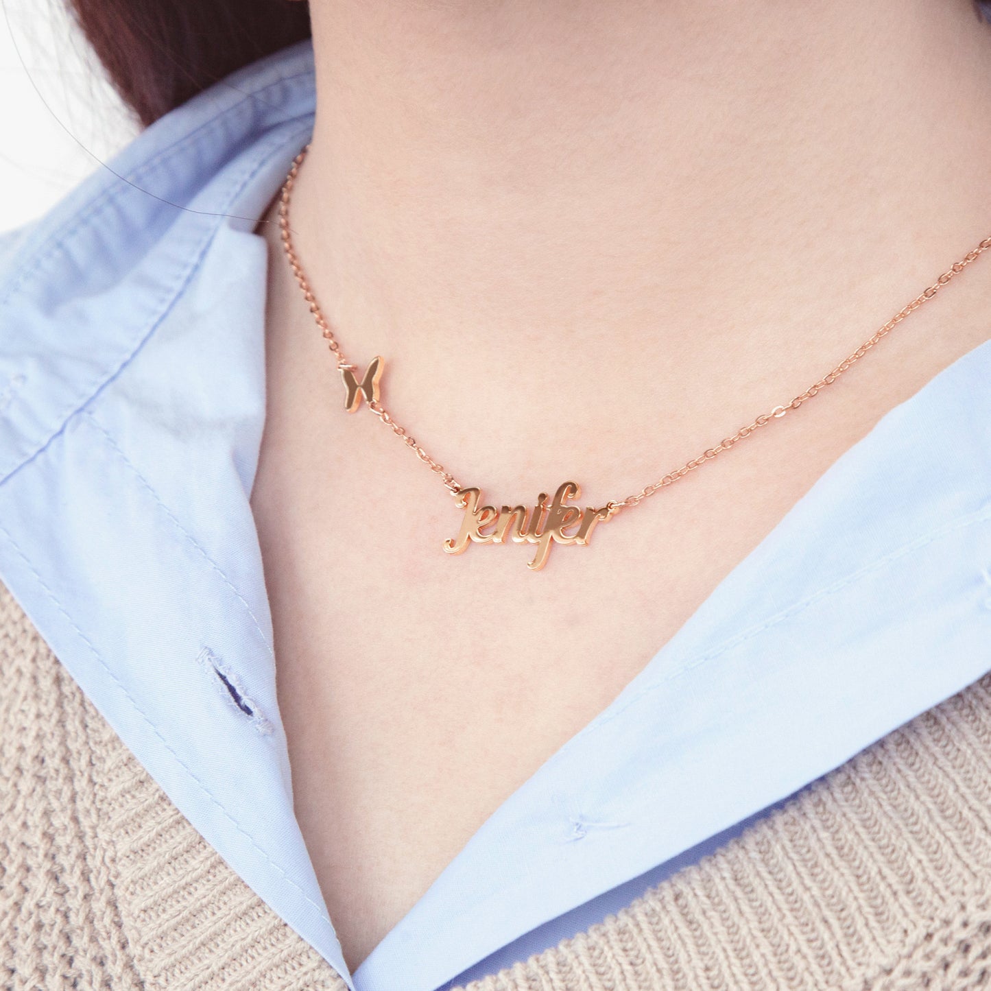 Dainty Butterfly Necklace with Custom Name