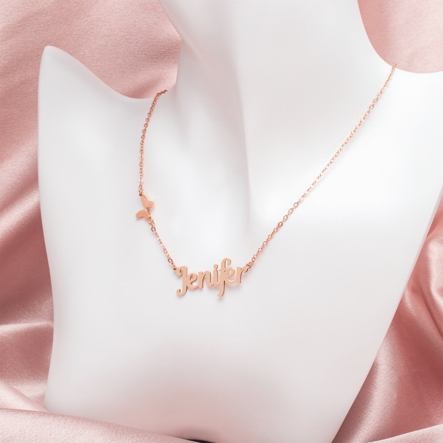Dainty Butterfly Necklace with Custom Name