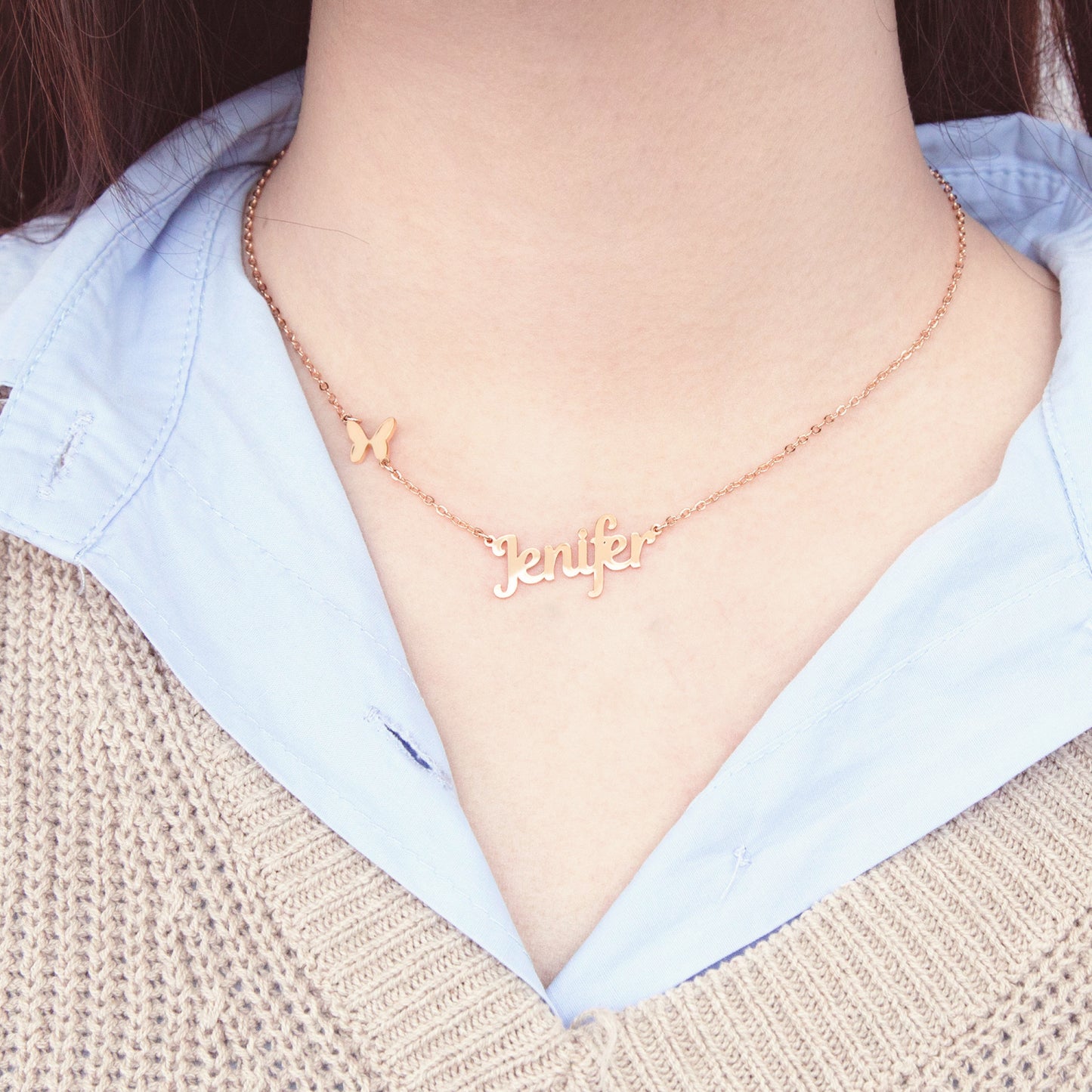 Dainty Butterfly Necklace with Custom Name