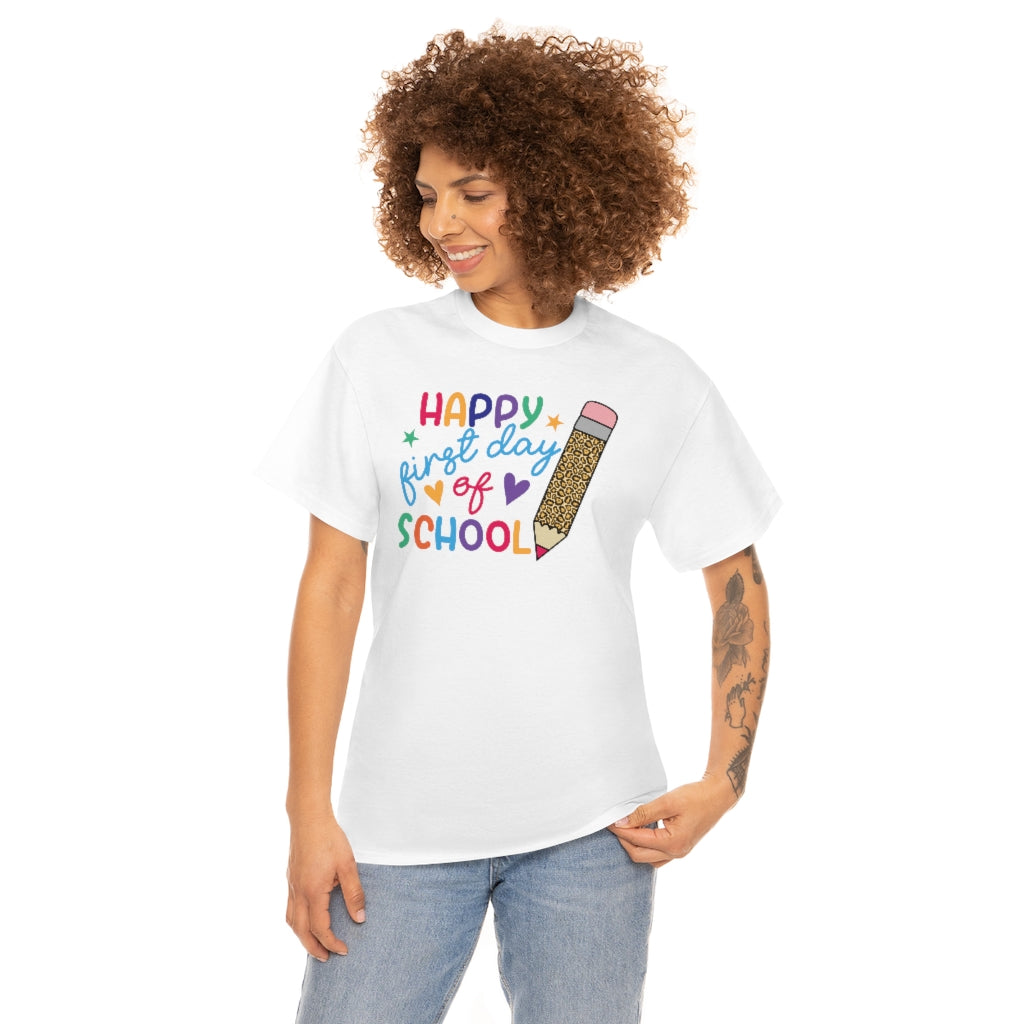 Happy First Day of School Leopard Pencil Adult Tee