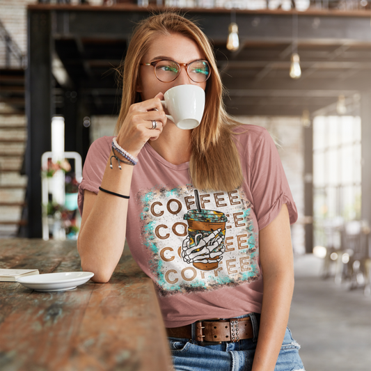 Iced Coffee Skeleton Vintage Bleached Effect T-shirt,
