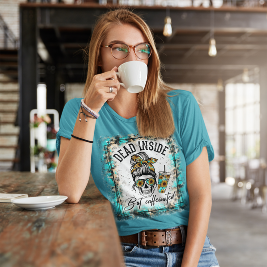 Dead Inside But Caffeinated Skeleton with Mom Bun, Coffee T-shirt