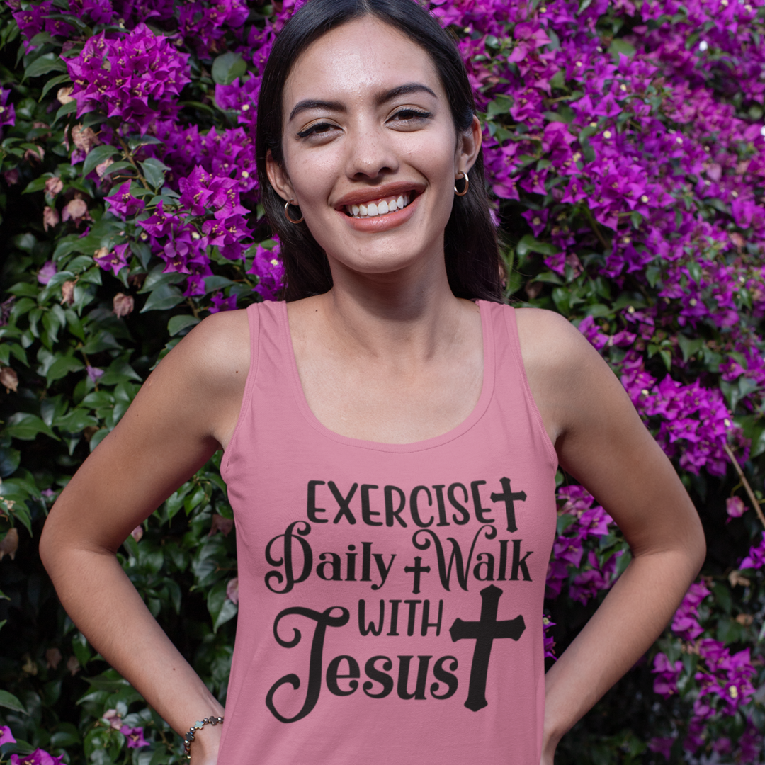 Exercise Daily Walk With Jesus Racerback Tank