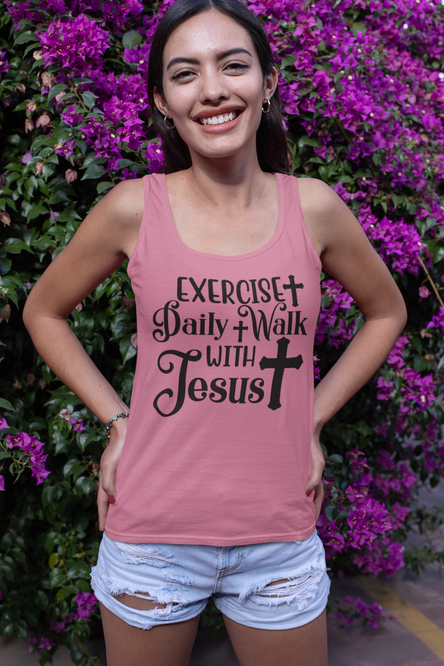 Exercise Daily Walk With Jesus Racerback Tank