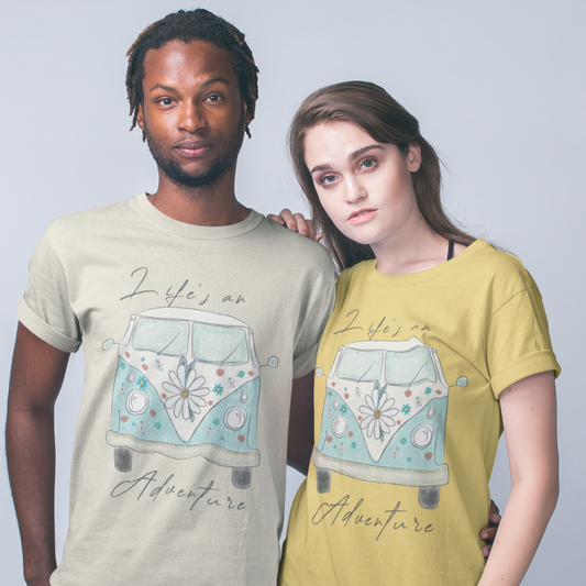 Life's an Adventure  Retro VW Bus Heavy Cotton T-Shirt