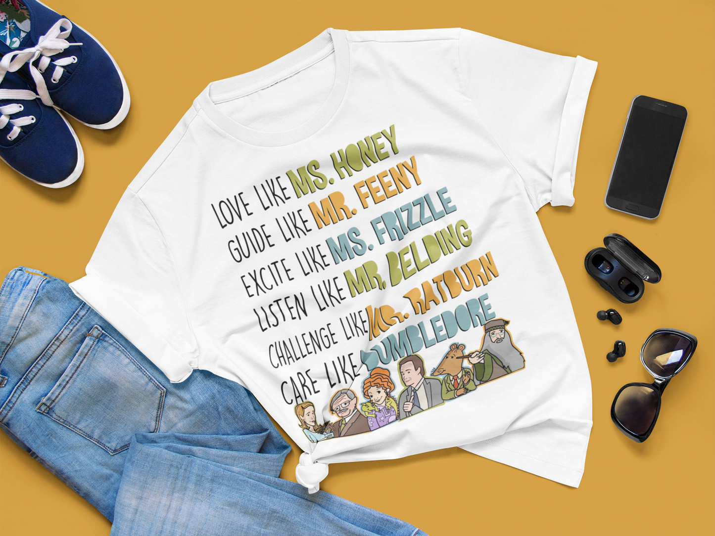 Love Guide Excite Listen Challenge Care like teachers T-shirt