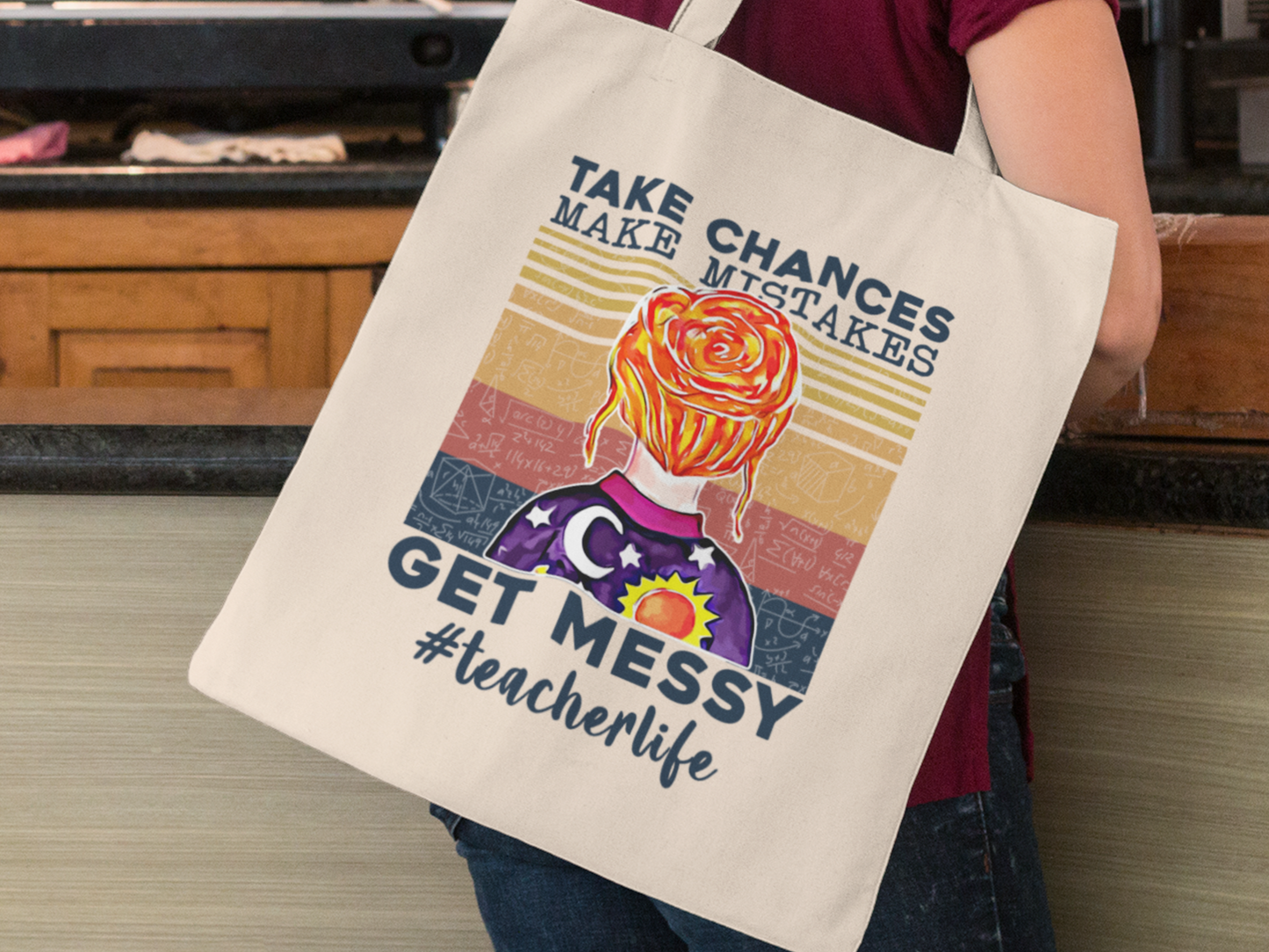 Take Chances Make Mistakes Get messy, Miss Frizzle Canvas Teacher Tote Bag