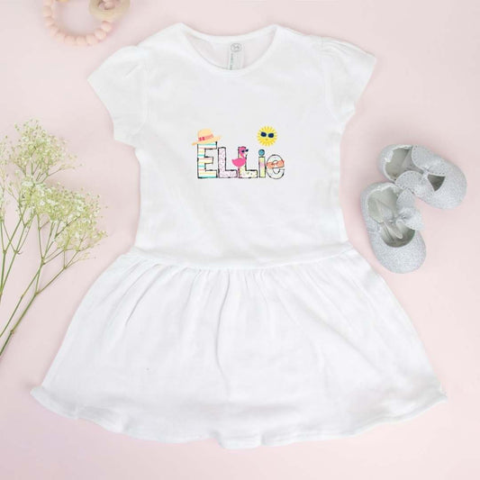 Summer Pastel Doodle Personalized Name Toddler Dress