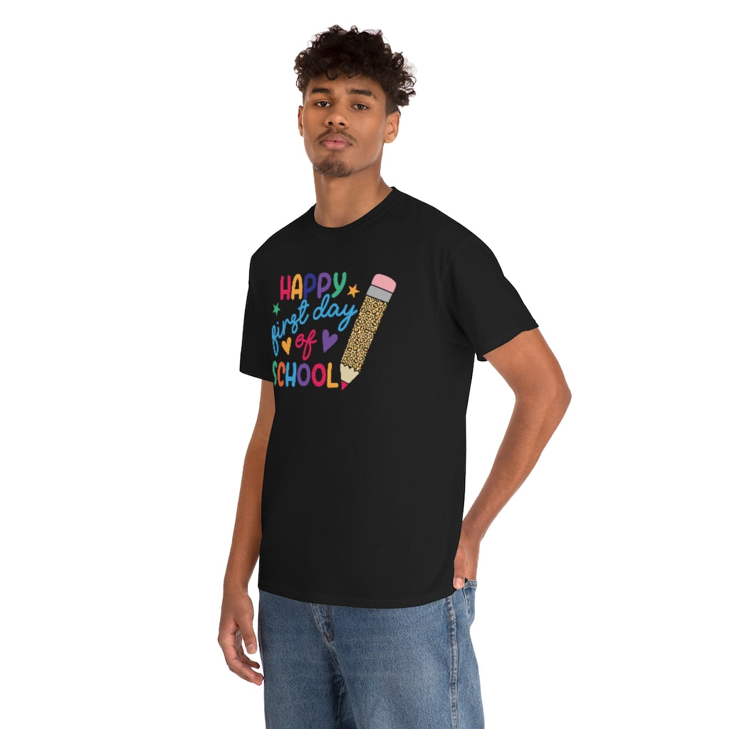 Happy First Day of School Leopard Pencil Adult Tee