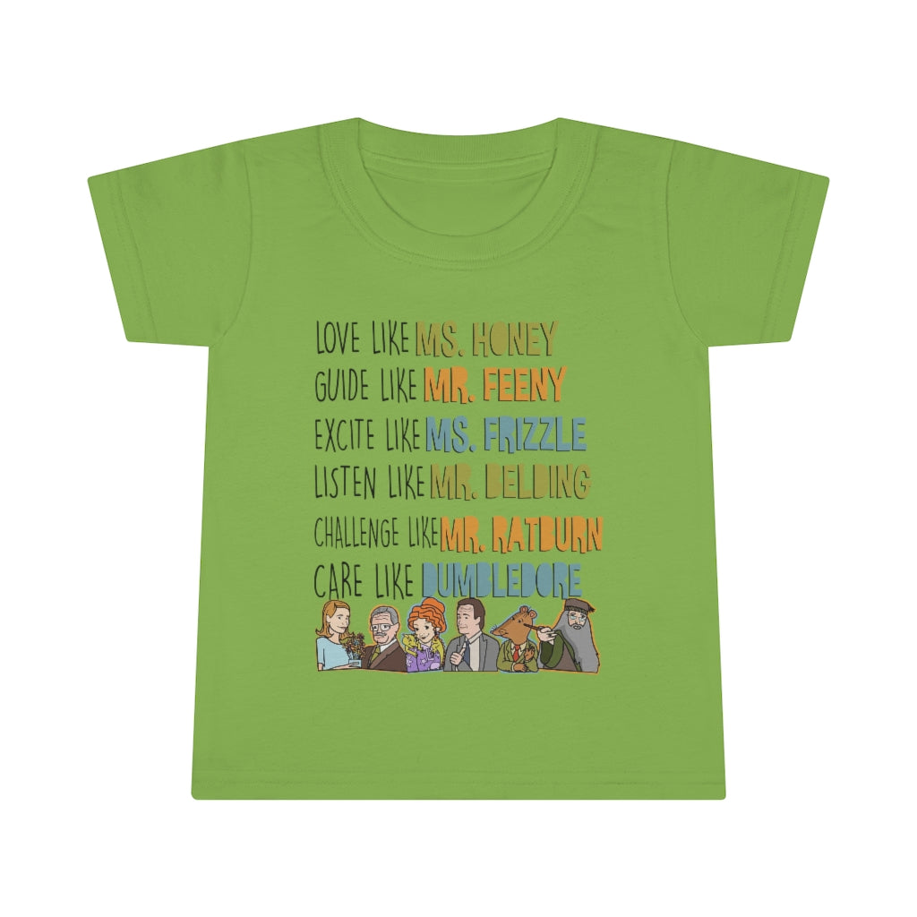 Love Guide Excite Listen Challenge Care like teachers Toddler tee