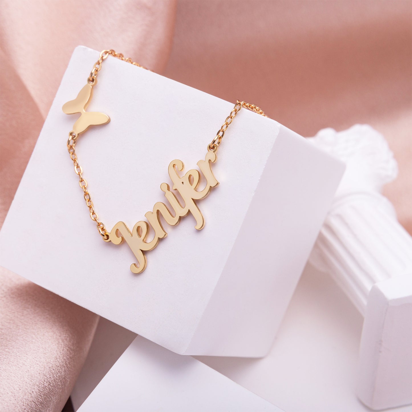 Dainty Butterfly Necklace with Custom Name