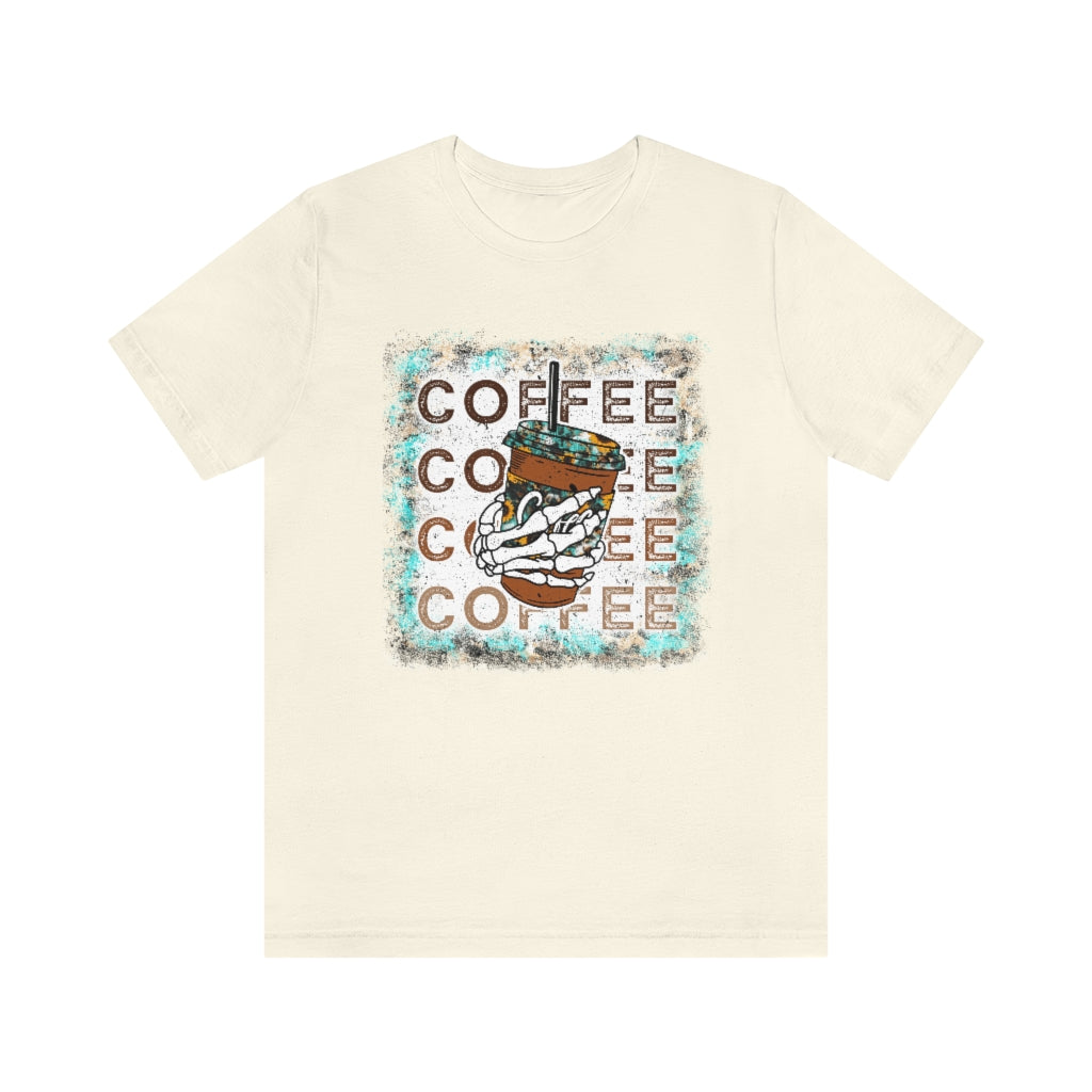 Iced Coffee Skeleton Vintage Bleached Effect T-shirt,