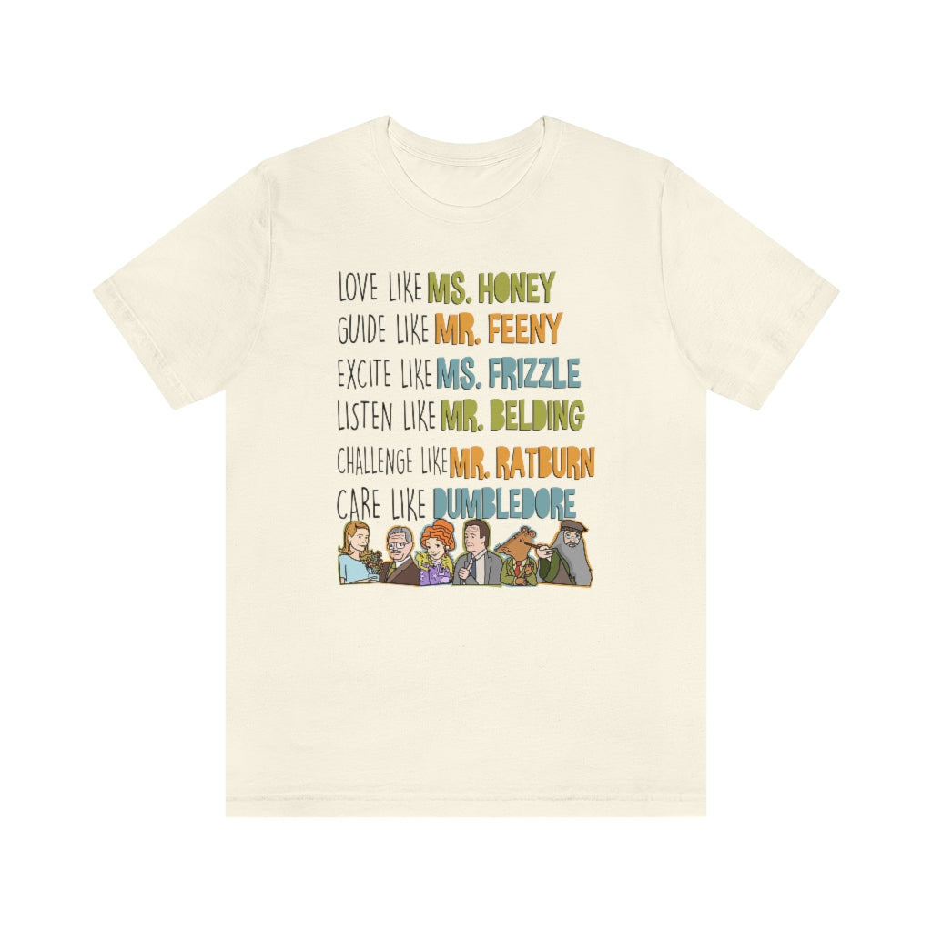 Love Guide Excite Listen Challenge Care like teachers T-shirt