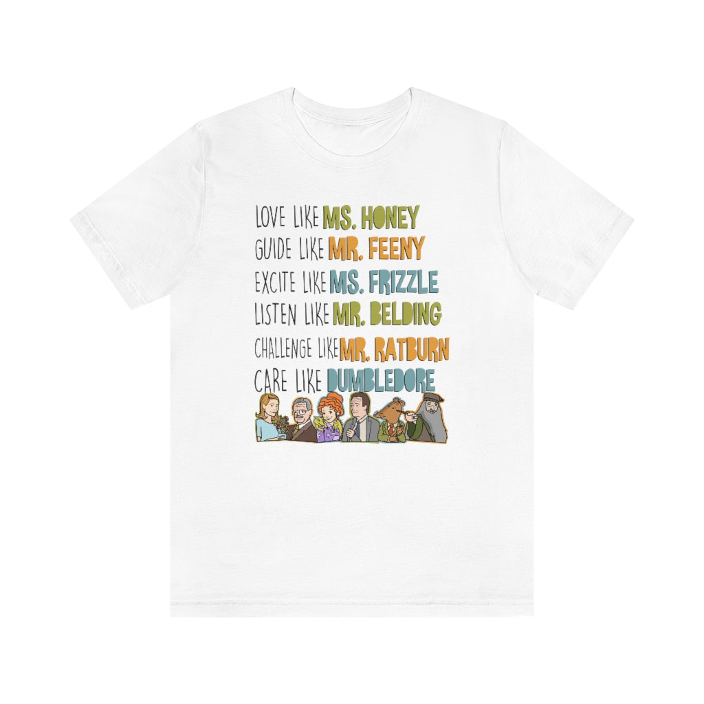 Love Guide Excite Listen Challenge Care like teachers T-shirt
