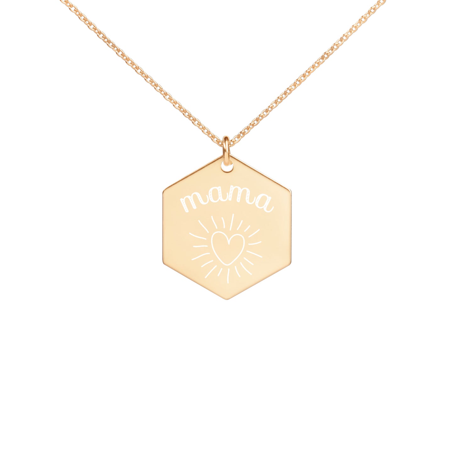 Mama Heart Engraved Silver Hexagon Necklace