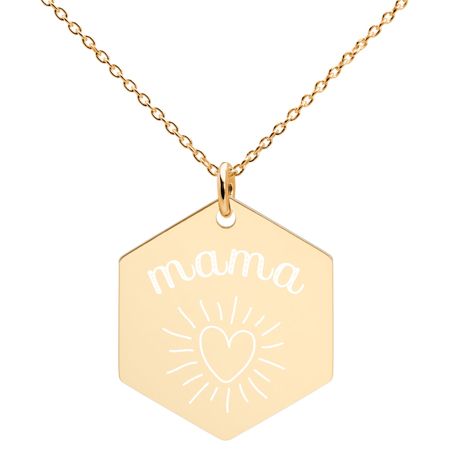 Mama Heart Engraved Silver Hexagon Necklace