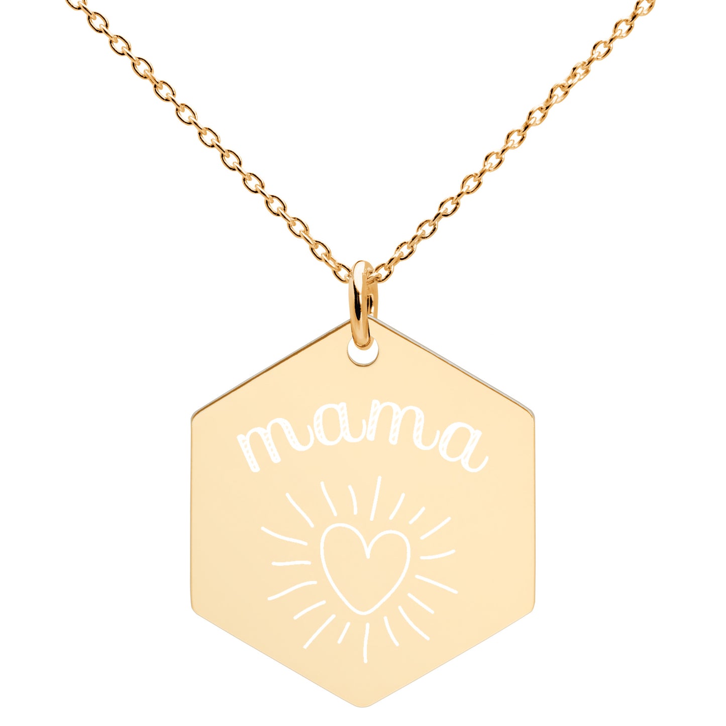 Mama Heart Engraved Silver Hexagon Necklace