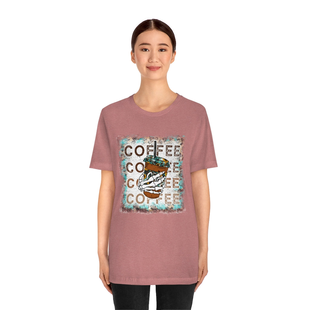 Iced Coffee Skeleton Vintage Bleached Effect T-shirt,