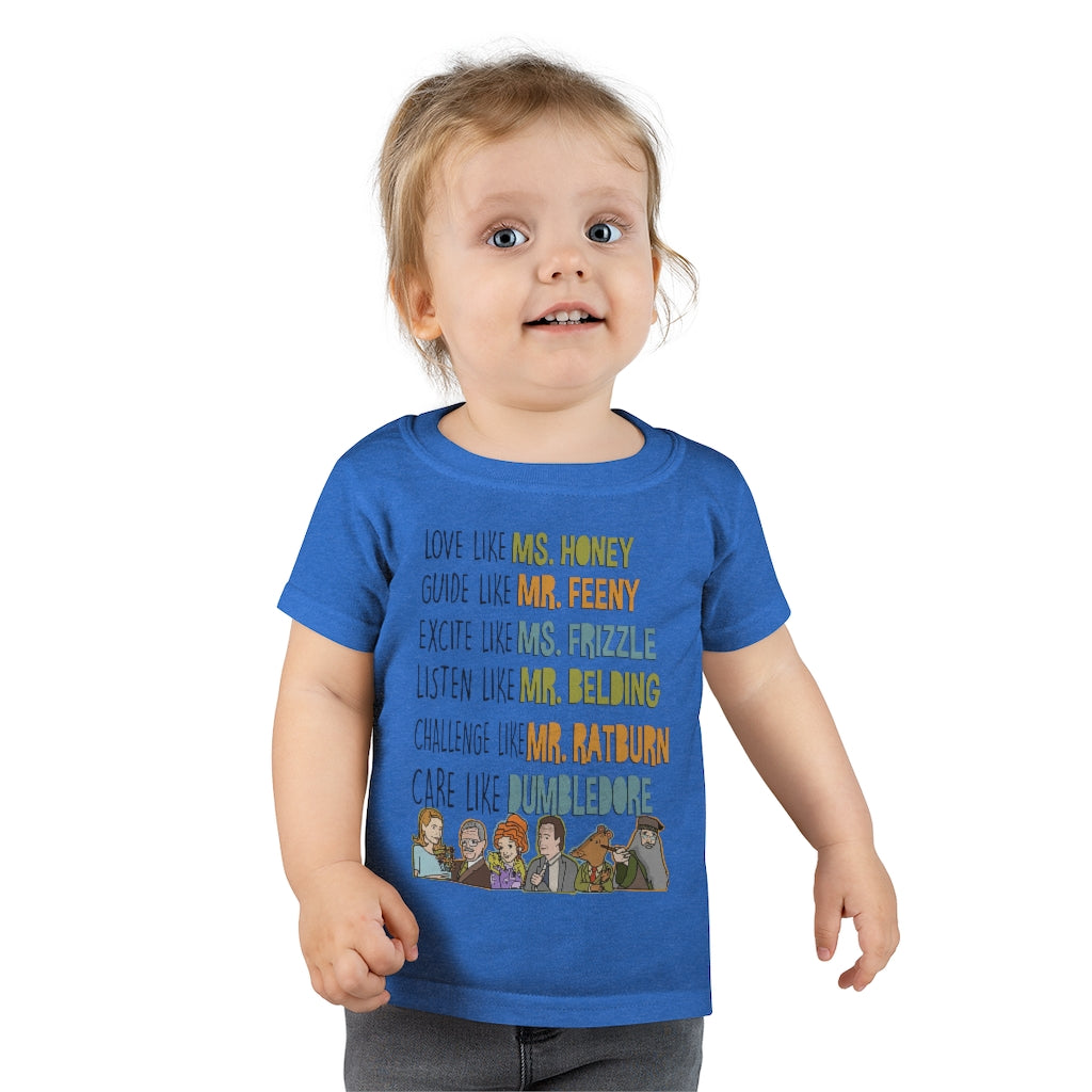 Love Guide Excite Listen Challenge Care like teachers Toddler tee